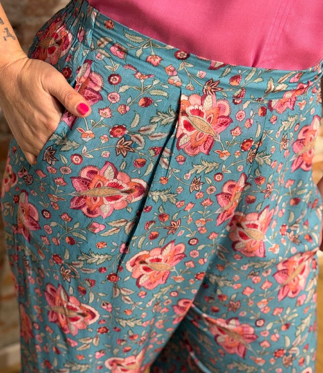 HIMALAYA broek MOLO FLOWERS BLUE met print van modal