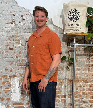 KnowledgeCottonApparel Overhemd korte mouw STRUCTURE BRICK biokatoen KCA