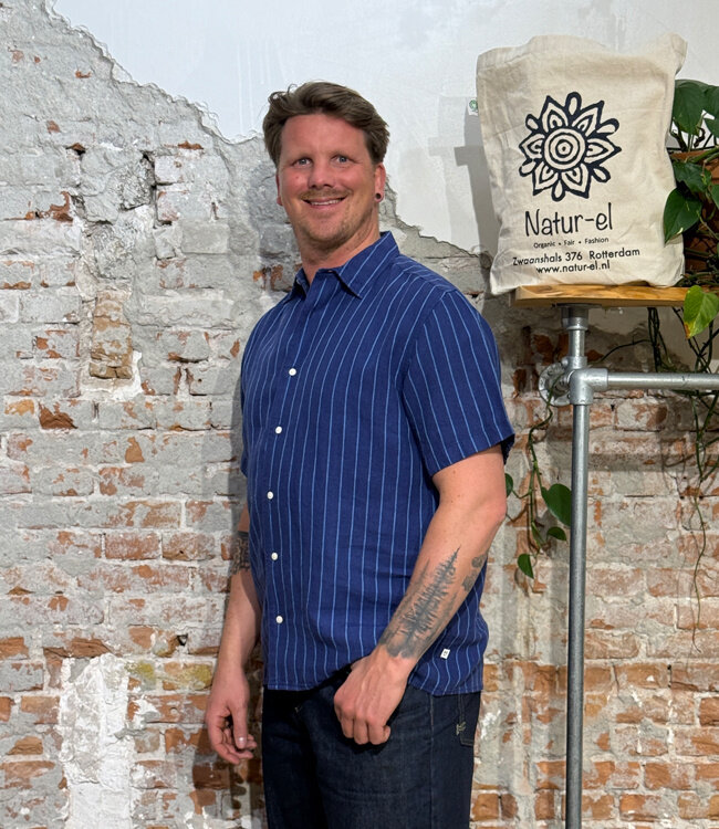 Linnen korte mouw overhemd PAUL STRIPES pure linnen KCA