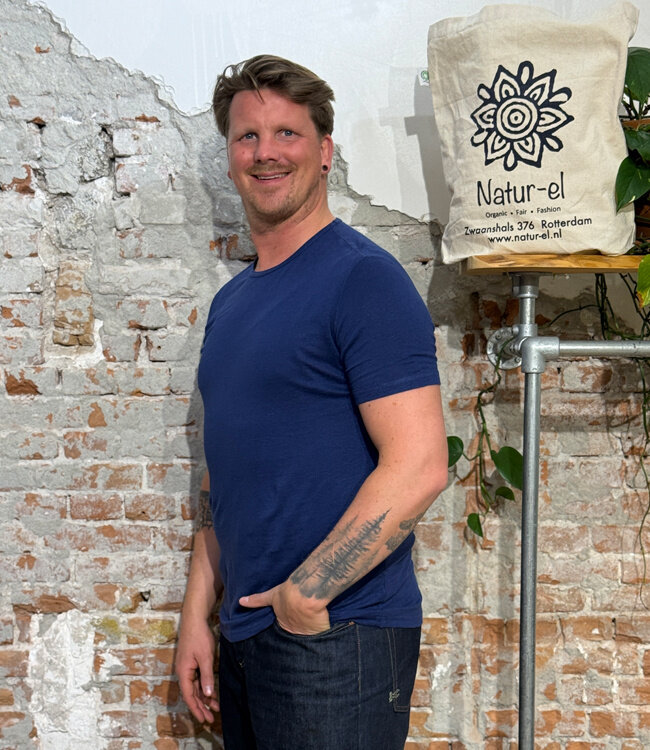 LIVING CRAFTS Linnen t-shirt met ronde hals NAVY