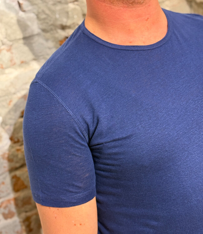 LIVING CRAFTS Linnen t-shirt met ronde hals NAVY