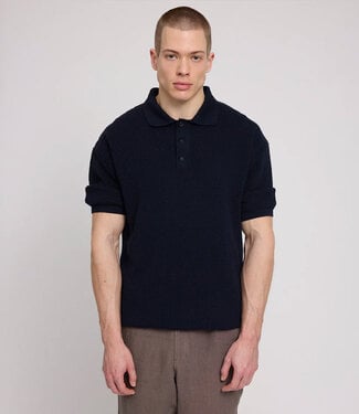 MAZINE MAZINE gebreide polo shirt INDIGO van biologisch katoen