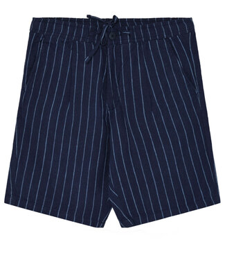 KnowledgeCottonApparel !00% linnen korte broek NELIS STRIPES BLUE kca
