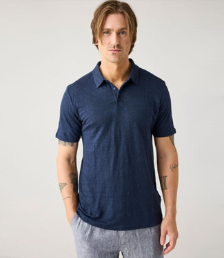 KnowledgeCottonApparel Pure Linnen polo shirt ROWAN NIGHT kca