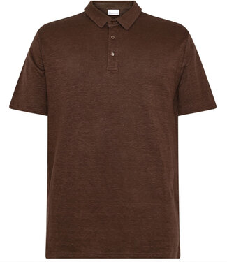 KnowledgeCottonApparel Pure Linnen polo shirt ROWAN CHOCOLATE kca