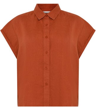 KnowledgeCottonApparel Linnen blouse met opstaande kraag ASTER BRICK KCA
