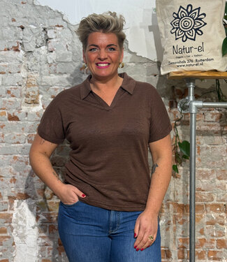 KnowledgeCottonApparel KNOWLEDGE COTTON APPAREL Linnen polo BO CHOCOLATE