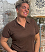 KNOWLEDGE COTTON APPAREL Linnen polo BO CHOCOLATE