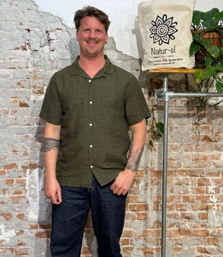 KnowledgeCottonApparel Linnen korte mouw overhemd HENRI OLIVE pure linnen KCA