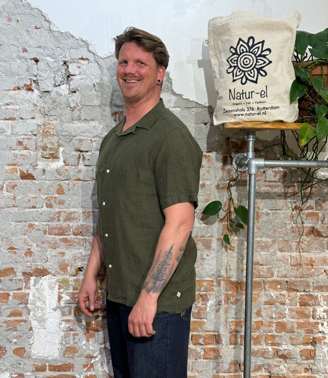 Linnen korte mouw overhemd HENRI OLIVE pure linnen KCA