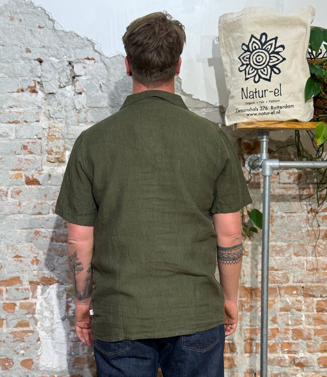 Linnen korte mouw overhemd HENRI OLIVE pure linnen KCA