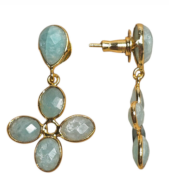 FAIRTRADE Oorbellen met stenen CLOVER GREEN verguld