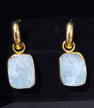 happy lona FAIRTRADE Oorbellen met stenen SQUARE WHITE verguld