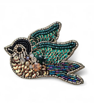 FAIRTRADE broche BIRDIE EMERALD met pailetten en kralen