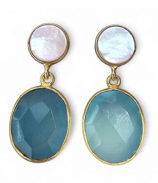 happy lona FAIRTRADE Oorbellen met cateye stenen SARA TURQUOISE verguld