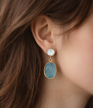 happy lona FAIRTRADE Oorbellen met cateye stenen SARA TURQUOISE verguld