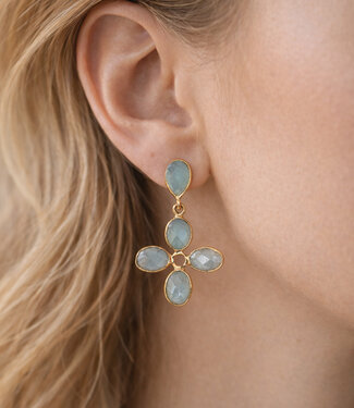 happy lona FAIRTRADE Oorbellen met stenen CLOVER GREEN verguld