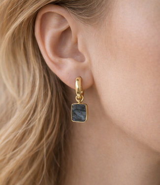 happy lona FAIRTRADE Oorbellen met stenen SQUARE MOON verguld