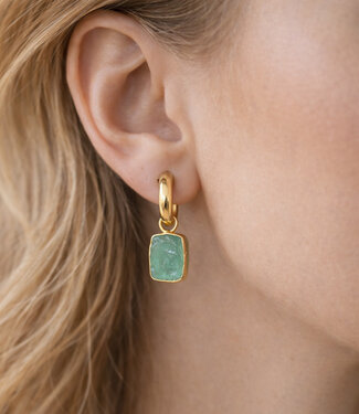 happy lona FAIRTRADE Oorbellen met stenen SQUARE GREEN verguld