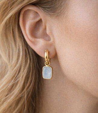 happy lona FAIRTRADE Oorbellen met stenen SQUARE WHITE verguld