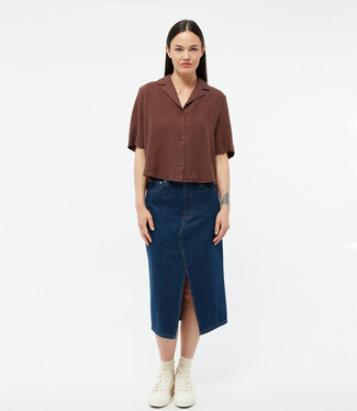 GIVN GIVN pure linnen blouse CAROLA BROWN v-hals