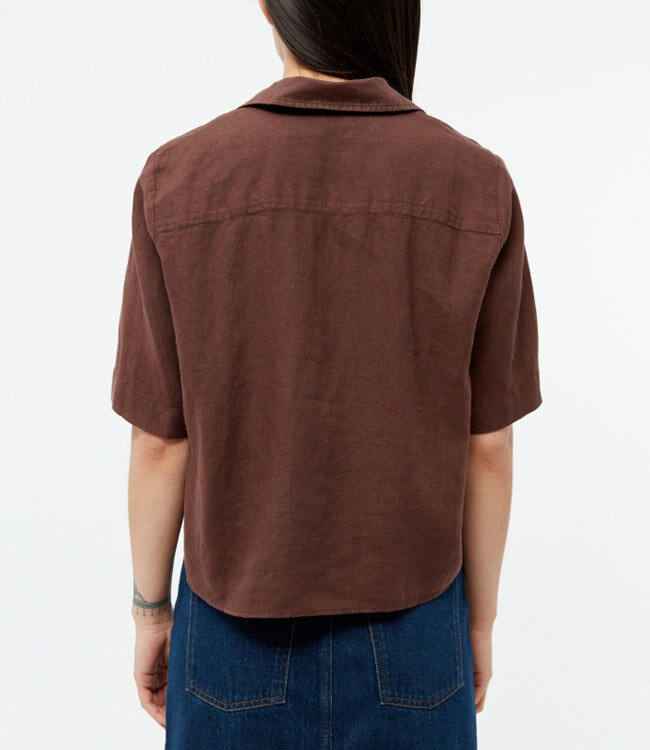 GIVN pure linnen blouse CAROLA BROWN v-hals