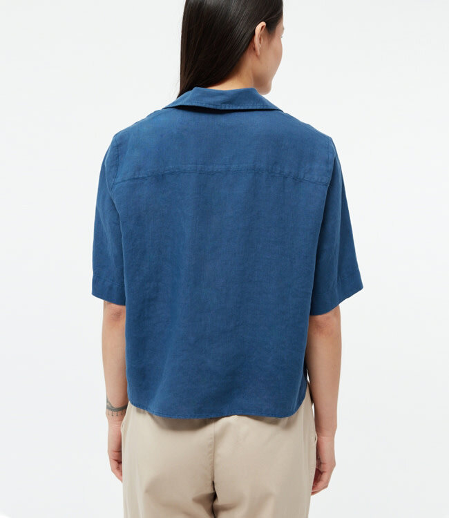 GIVN pure linnen blouse CAROLA BLUE v-hals