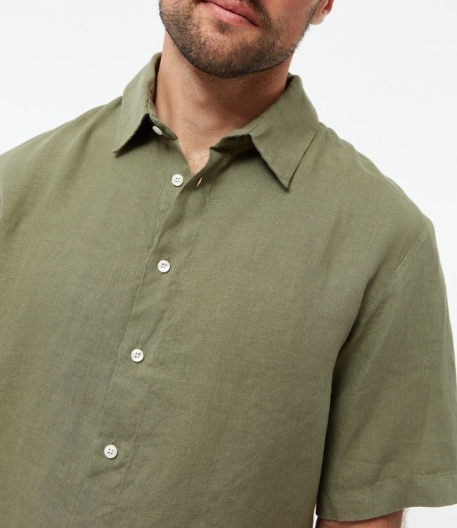 GIVN linnen overhemd korte mouw KODA OLIVE