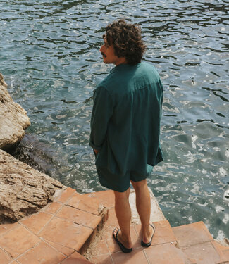 Dedicated DEDICATED puur linnen overhemd RUTE PETROL GREEN