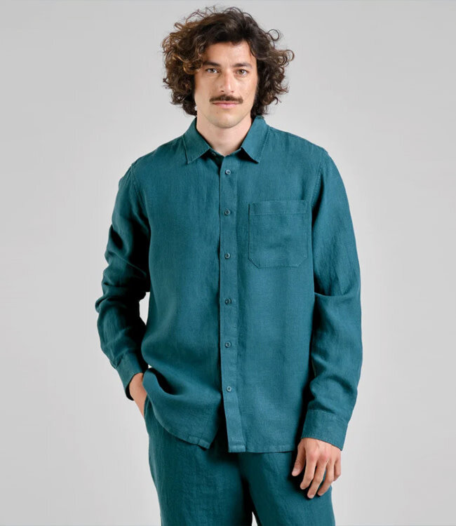 DEDICATED puur linnen overhemd RUTE PETROL GREEN