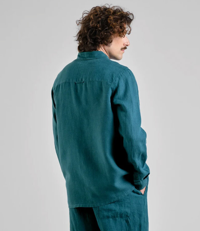 DEDICATED puur linnen overhemd RUTE PETROL GREEN