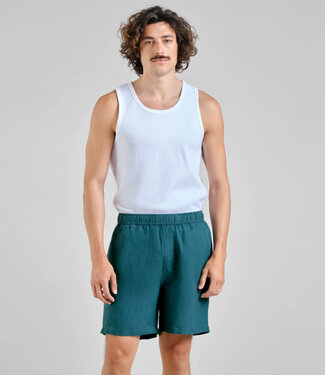 Dedicated DEDICATED korte linnen heren broek SEB PETROL GREEN