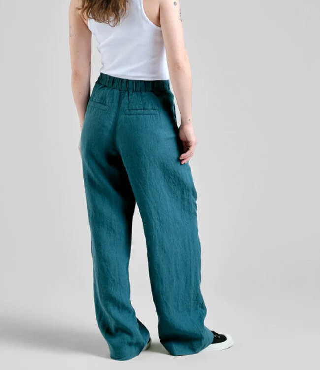 DEDICATED lange high waist linnen broek VICKY PETROL GREEN