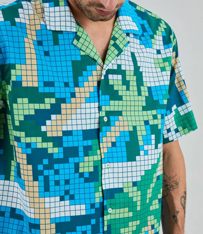 BRAVA overhemd korte mouw ALOHA PIXEL biologisch katoen