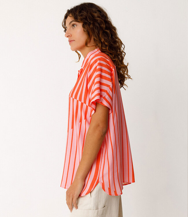 SKFK wijde blouse AIAN STRIPES met print van ecovero