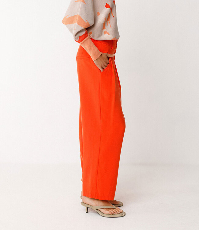 SKFK pantalon met wijde pijpen ESTI ORANGE van tencel