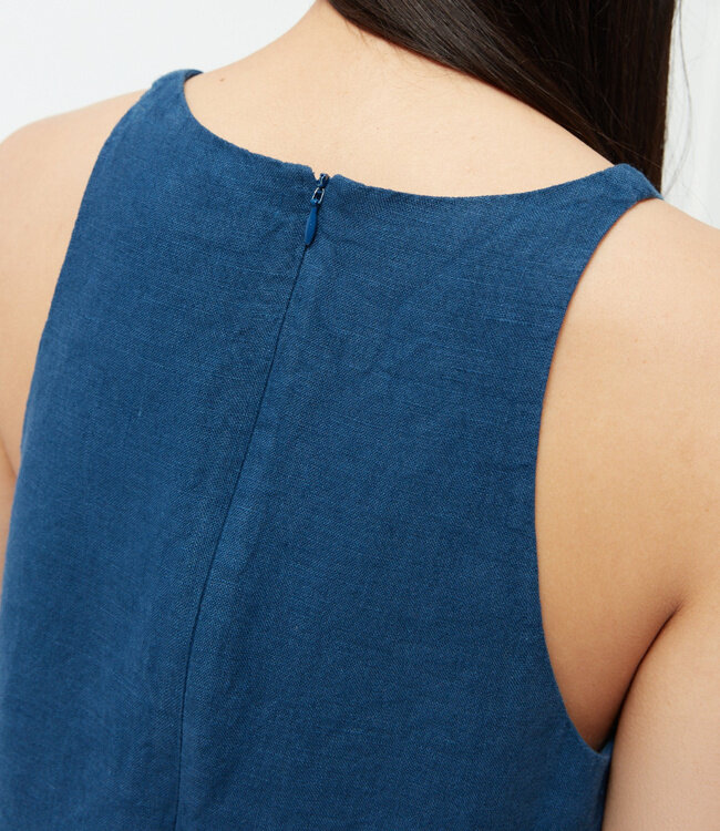 GIVN linnen  jurk met smalle bandjes YUNA BLUE 100% linnen