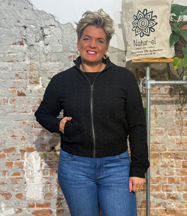 KOMODO broderie blouson jas LOTUS BLACK biologisch katoen