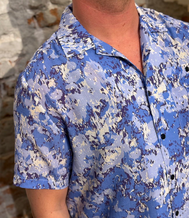 KOMODO korte mouw overhemd SPINDRIFT BLUE tencel linnen