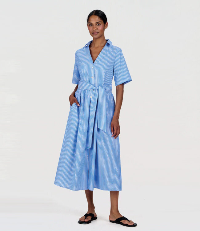 KOMODO gestreepte jurk SHORE BLUE biologisch katoen