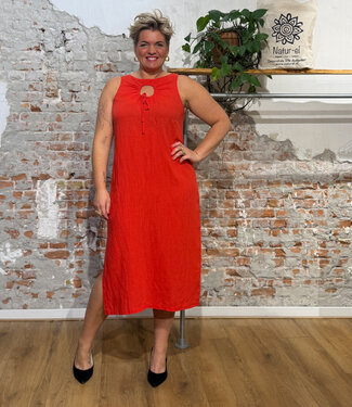 Komodo KOMODO jurk met cut out SHANTI CORAL van tencel en linnen