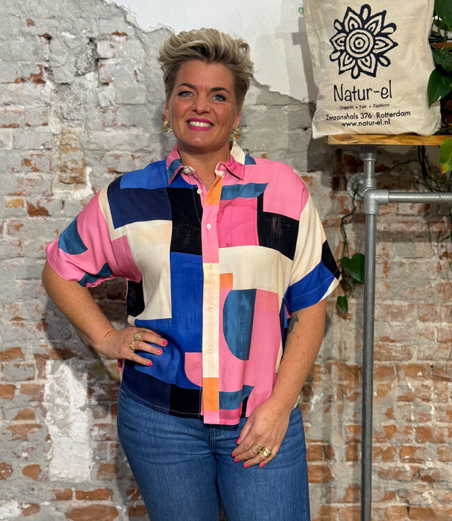 DEDICATED wijde blouse ALSVIK BLOCKS met print tencel