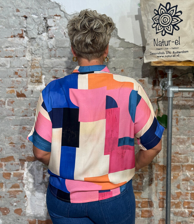 DEDICATED wijde blouse ALSVIK BLOCKS met print tencel