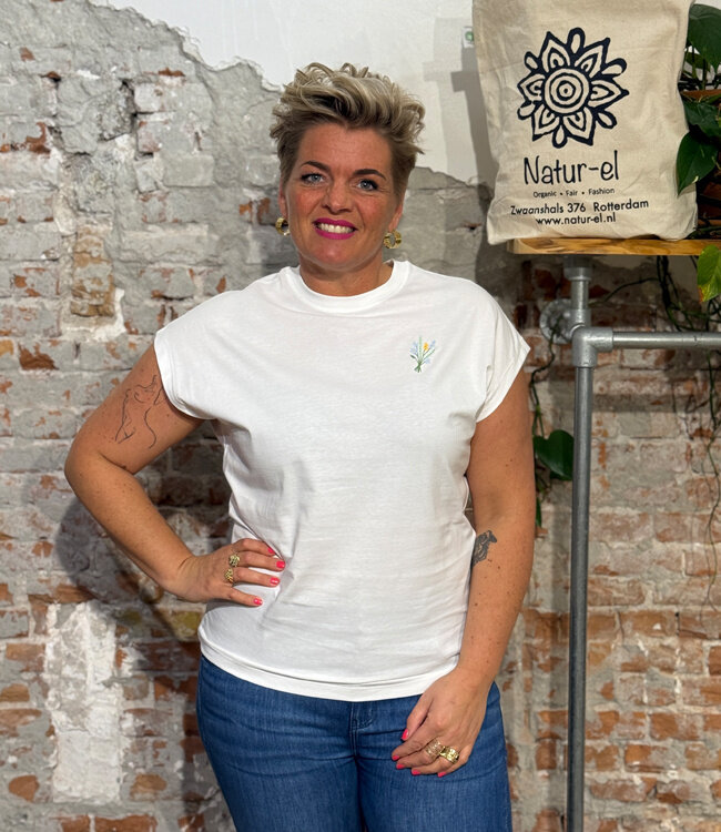 GIVN shirt met korte kapmouw LAILA FLOWER STITCH