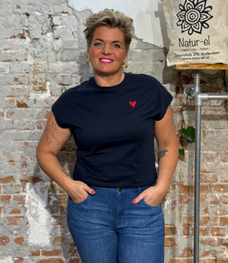 GIVN GIVN shirt met korte kapmouw LAILA HEART NAVY
