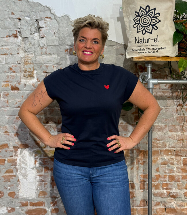 GIVN shirt met korte kapmouw LAILA HEART NAVY