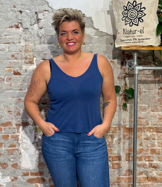 GIVN GIVN linnen top met v-hals JET BLUE linnen katoen