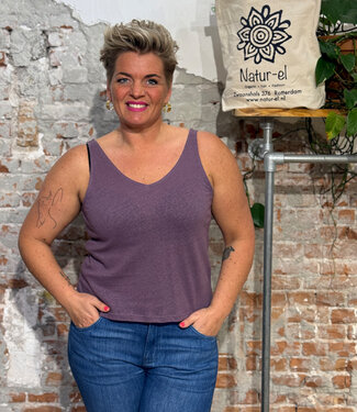 GIVN GIVN linnen top met v-hals JET VIOLET linnen katoen