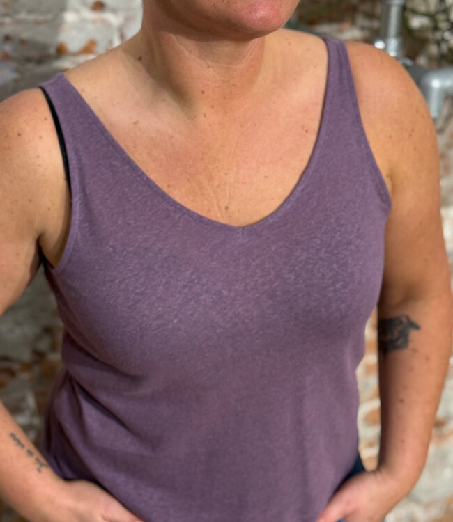 GIVN linnen top met v-hals JET VIOLET linnen katoen