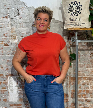 THINKING MU THINKING MU basic t-shirt VOLTA RED van biologisch katoen